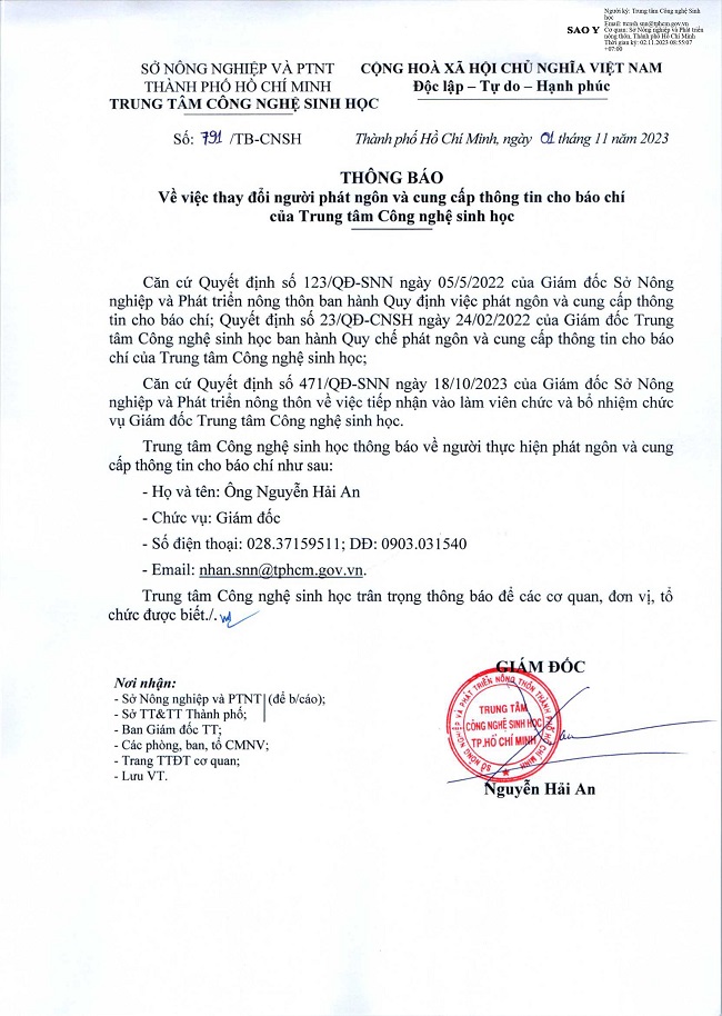 791 TB CNSH, TB thay doi nguoi phat ngon va cung cap thong tin cho bao chi cua TTCNSH signed